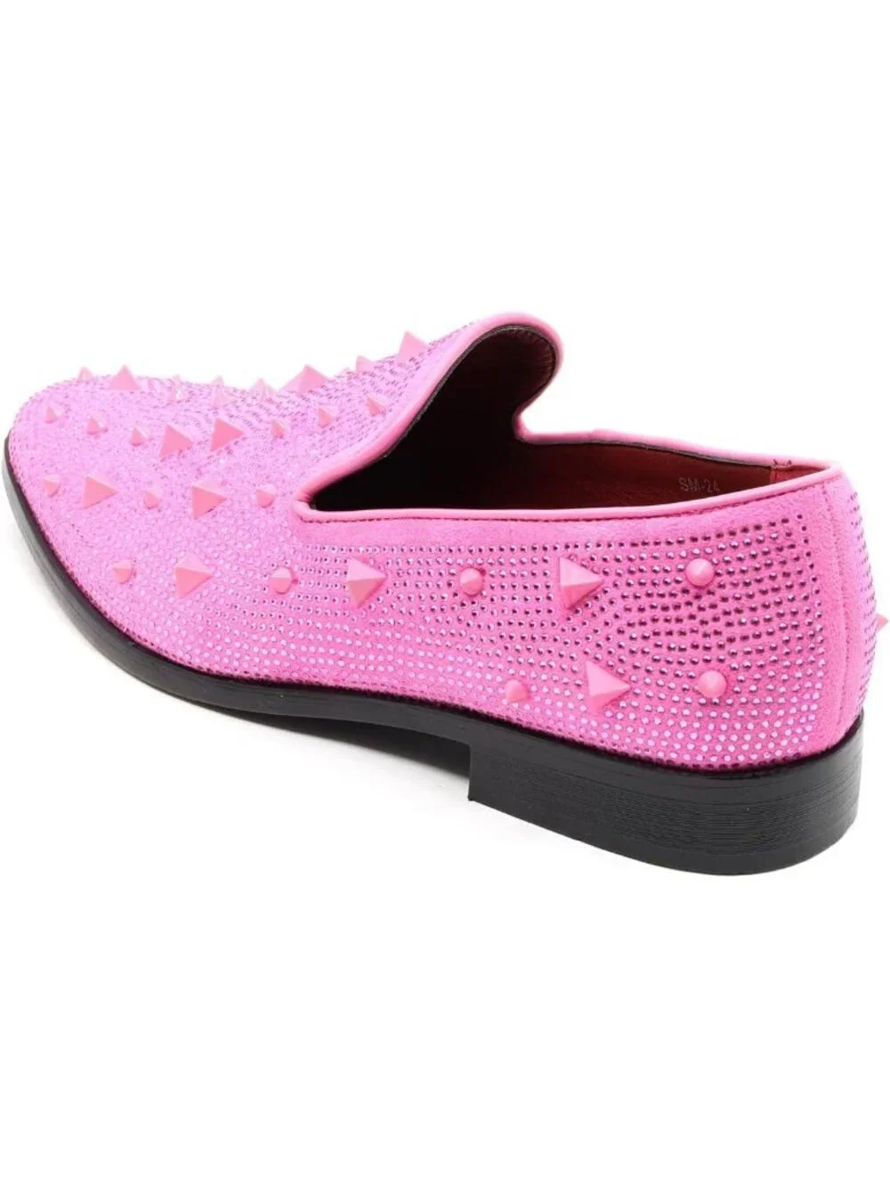 Matrocharm Men's Pink Rubber Vintage Spike Rhinestone Loafer Slip On Party Shoes